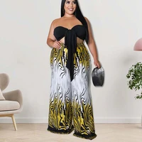summer plus size two piece sets women fashion chic loose tube top with printed pants suit over size western style ladies 2022