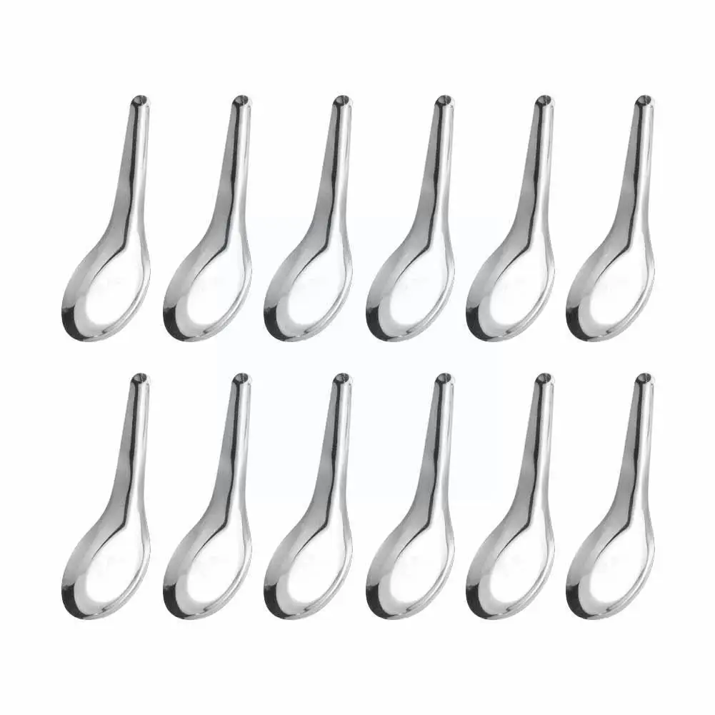 

12pcs Stainless Steel Spoon Tableware Soup Rice Tableware Spoon Large Mirror Polished Chinese Deepened Spoon Flat Capacity E4O4