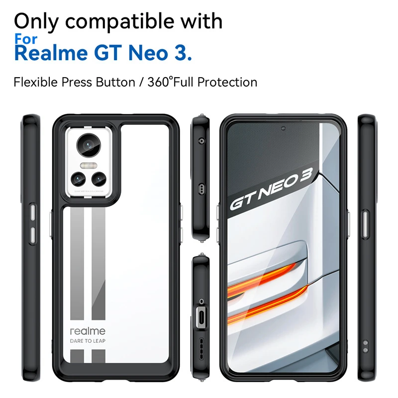 Transparent Case For Realme GT Neo 3 Cover OPPO Realme GT Neo 3 Capas Luxury Shockproof Clear For Fundas Realme GT Neo 3 Cover