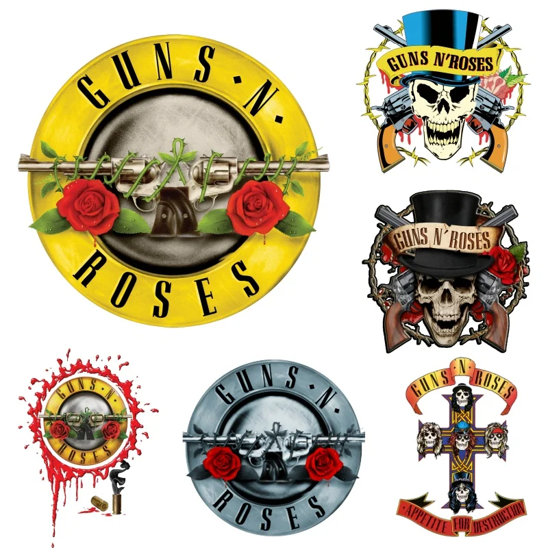 Фото Наклейки-аппликации для одежды с изображением рок-группы Guns N' Roses, термонаклейки для самостоятельного декорирования футболок, термостойкие наклейки для женских курток, модные аппликации. №1