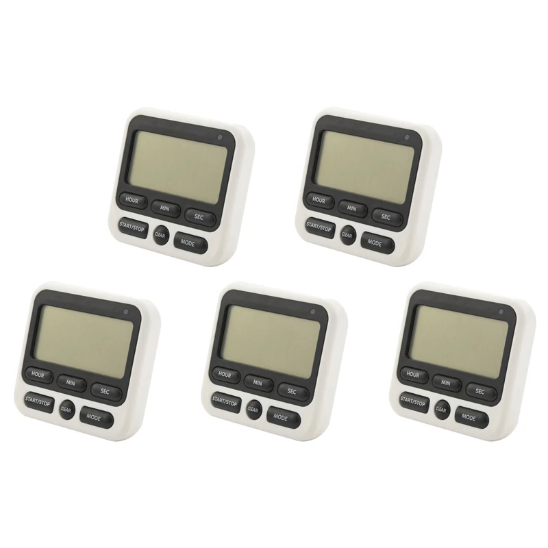 

5X Digital Kitchen Timer With Mute/Loud Alarm Switch ON/OFF Switch, 12 Hour Clock & Alarm, For Kids Teachers Cooking