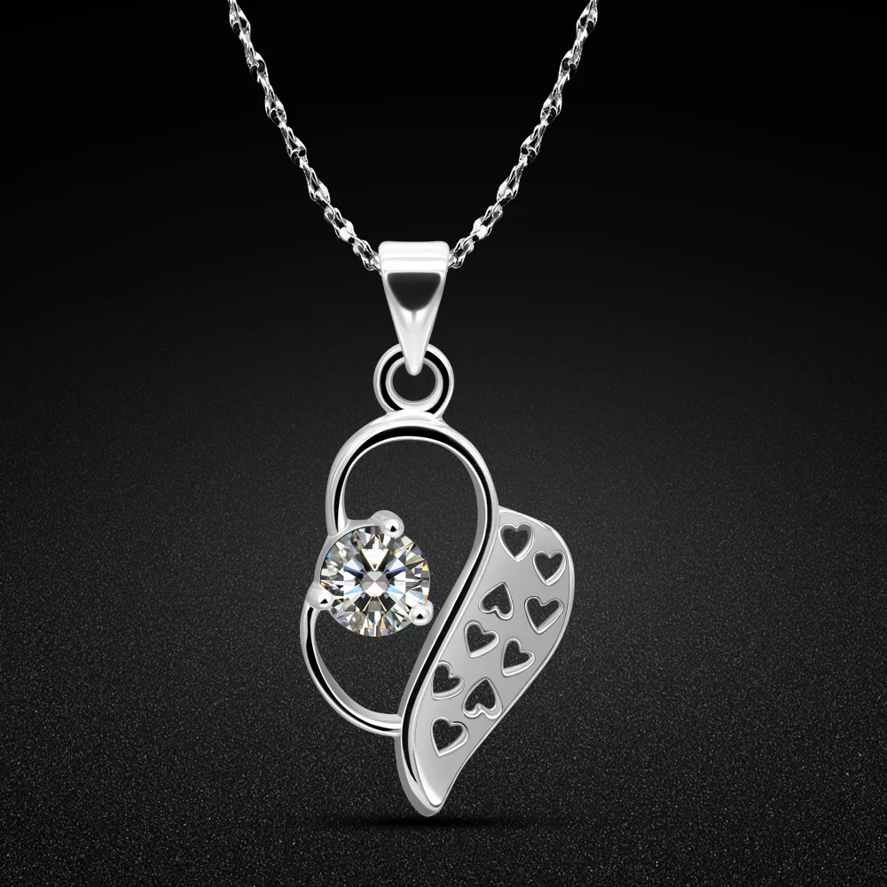 

Women's 925 Sterling Silver Necklace Noble CZ Zircon Heart Pendant Clavicle Chain Necklace 16-20 Inch Fine Jewelry