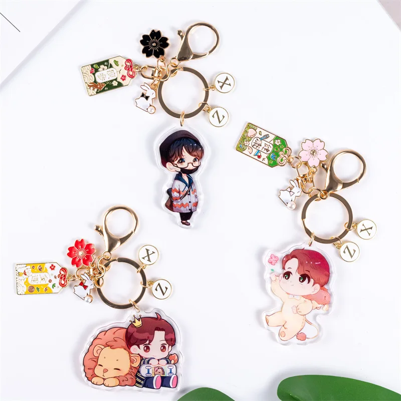 

Q version Xiao Zhan Man Keychain Women Kawaii Pendant Man Key Chain Transparent Key Holder Cute Exquisite Keyring Alloy Llaveros