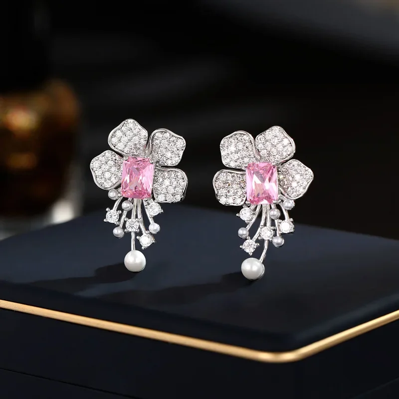 FXLRY s925 Серебряные женские серьги с французской микрозакрепкой фианитом и