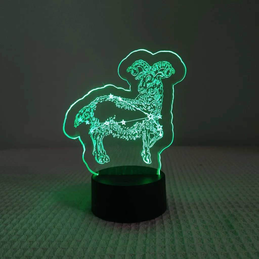 Ночник со знаком зодиака Овен — акрил 7 цветов деко для спальни и подарок на день