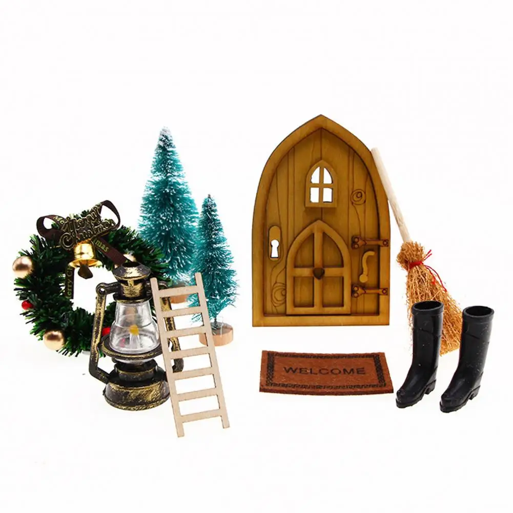 

Классический Рождественский декоративный набор, праздничный набор сказочных дверей, 9 шт., рождественские деревянные миниатюрные украшения для кукольных домиков