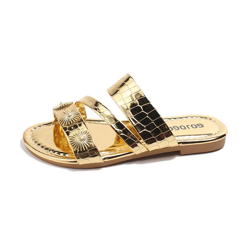 Модные уличные сандалии на плоской подошве для девочек новые летние модные