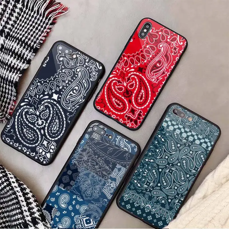 

Royal Bandana Paisley pattern art Phone Case Tempered glass For iphone 11 12 13 PRO MAX mini 6 7 8 plus X XS XR