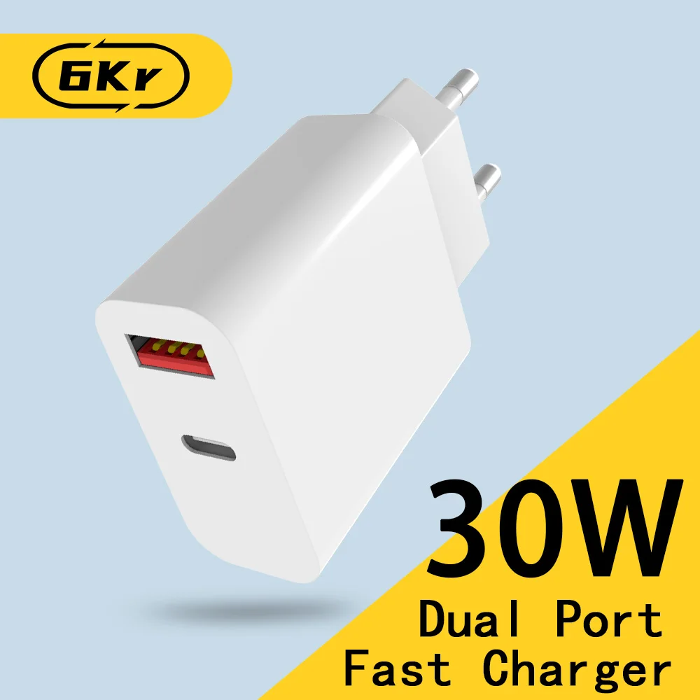

6Kr USB Type C Fast Charger 30W QC PD 3.0 Dual Port Mini Portable Adapter For IPhone 14 13 12 IPad Xiaomi Fast Wall Chargers