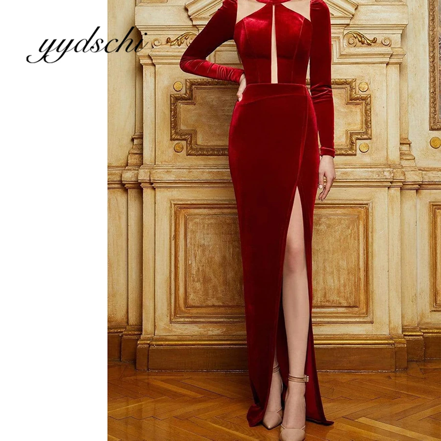 

Женское Замшевое платье с длинным рукавом, бордовое изящное платье для выпускного вечера, с разрезом на плечах, Пляжное облегающее платье с ...