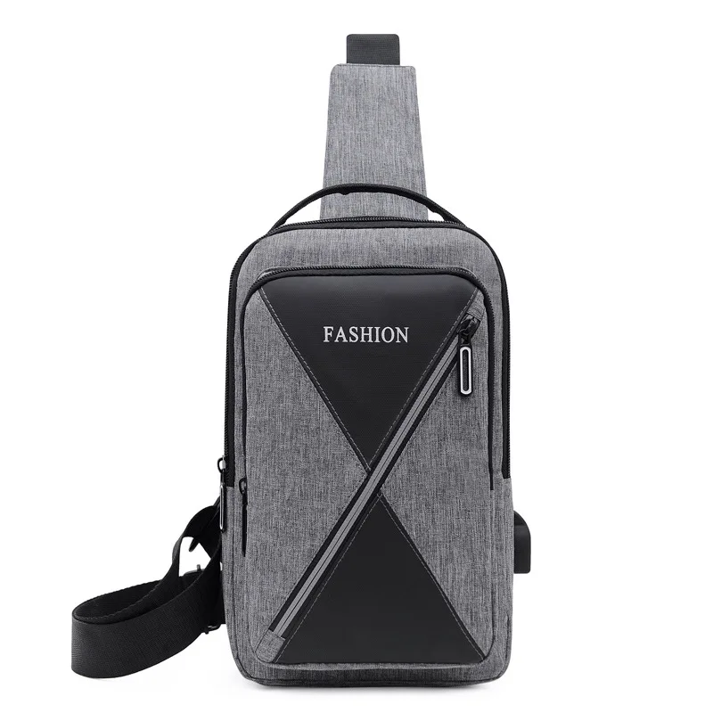Fashion Leisure USB Charging Chest Bag Men's Large Capacity Canvas Shoulder Bag Men's Outdoor Cycling Sports Crossbody Bag