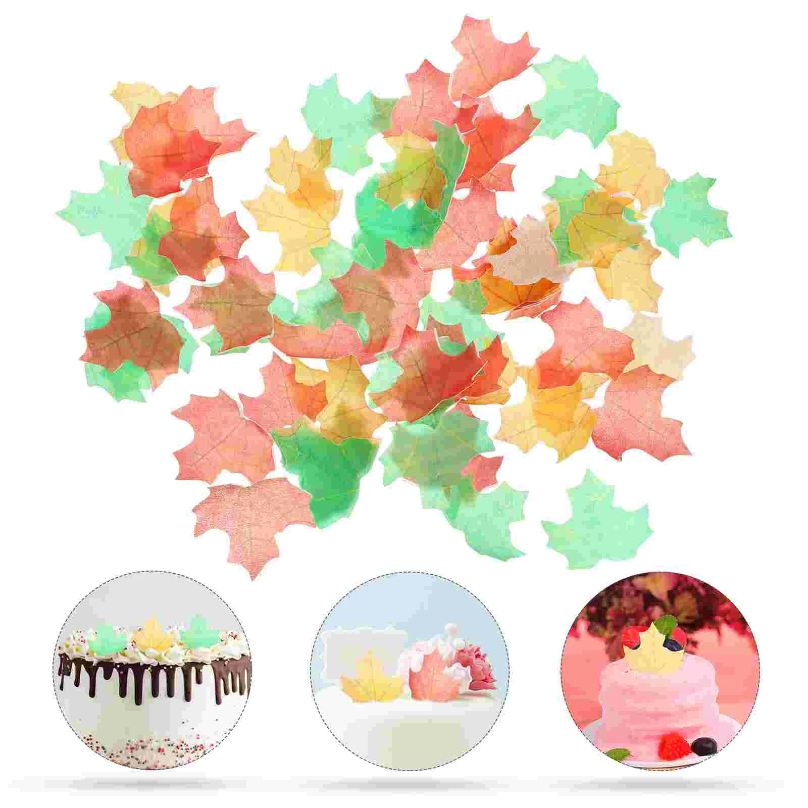 

110 Pcs Maple Leaf Cake Inserting Card Topper Plants Decor Sticky Rice Paper Wedding Decoration