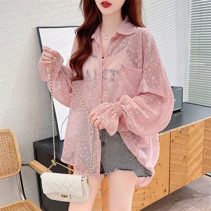 Легкая жаккардовая рубашка Солнцезащитная одежда женская летняя Корейская