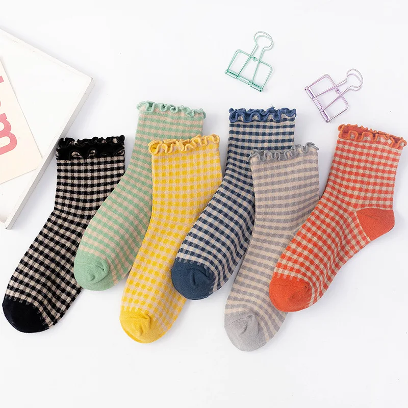 

Retro Plaid Women Socks Japanese Vintage Cute Cotton Sock Woman Comfortable Girls Sock Spring Summer Casual Soft Lady Cute Sock