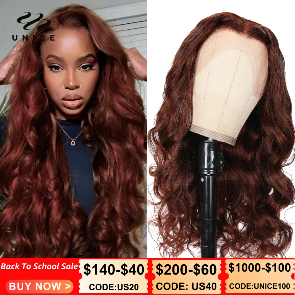 UNice Reddish Brown Body Wave 13x4 Lace Front Wig Human Hair Preplucked Pre-Cut 6x4.75 Lace Wear Go Glueless Wig for Women