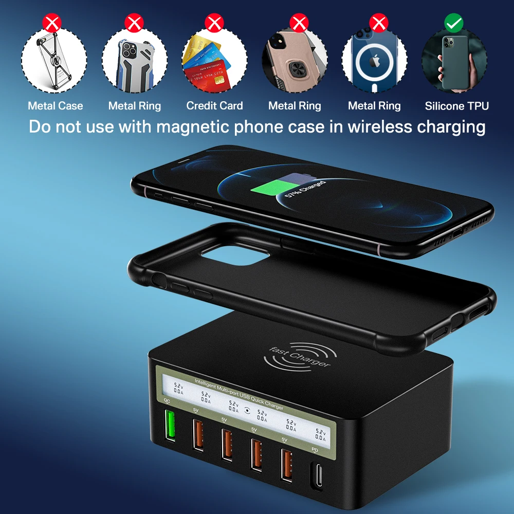 100w multi usb phone charger type c adapter for iphone 13 samsung fast wireless chargers led usb c charger multiple quick charge free global shipping