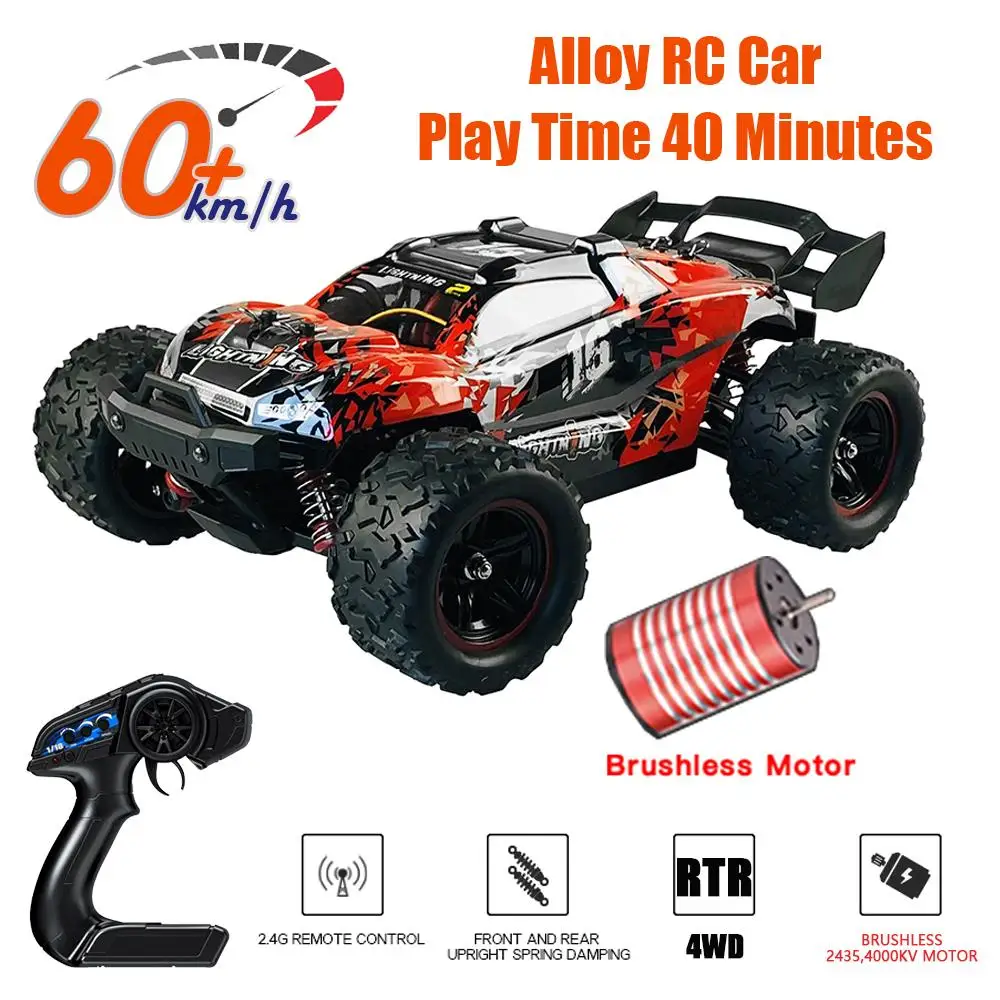 

Car Drift 4WD Truck Motor Electric Alloy 60KM/H Remote Brushless Toys High Speed 1:18 Monster Control RC Off-Road Racing