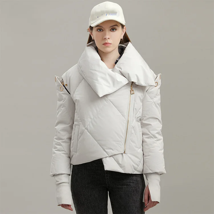 2022 White Duck Down Women's Winter Jacket Solid Color Short Casual Pie Overcome Women's Down Jacket