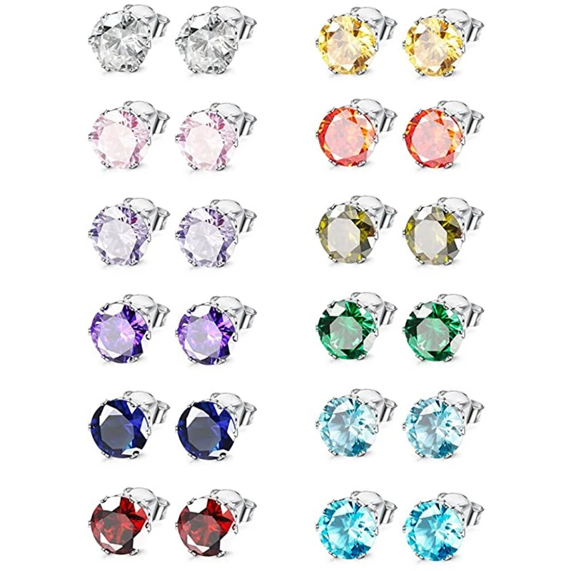 

Ne'w Simple Round Cubic Zirconia Stud Earrings for Women 12 Colors Available Daily Wear Fashion Versatile Hot Jewelry 2021 New
