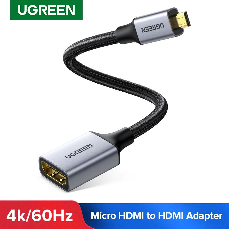 UGREEN Micro HDMI-Compatible to HDMI-Compatible Adapter 4K/60Hz 3D for GoPro Hero 7 Raspberry Pi 4 Sony Nikon Braided Cable 4K