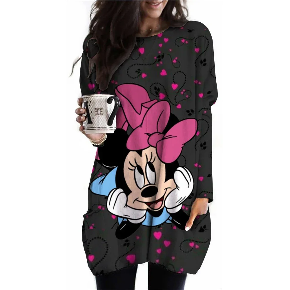 Camiseta con estampado de Mickey Mouse Disney para mujer ropa informal manga larga bolsillo Топы Vintage nueva
