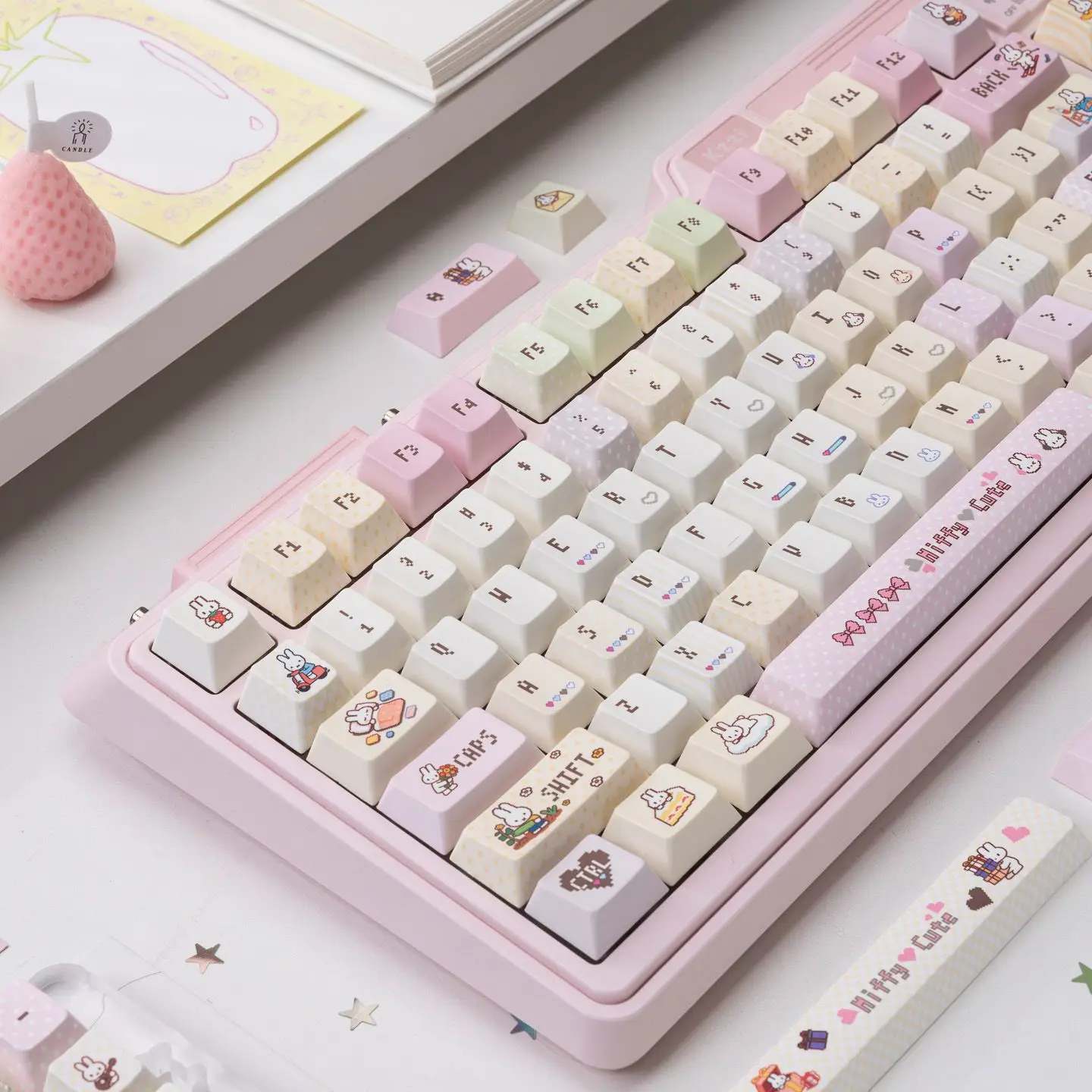 Фото Колпачки для клавиш Pixel Miffy Cute Keycaps PBT, пятисторонняя сублимационная печать, профиль OEM, сменные колпачки для механической клавиатуры, мультяшные, кавайные, милые №5