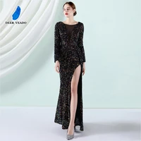deerveado elegant black sequins evening dresses long 2022 new women split formal party dress mermaid evening gown