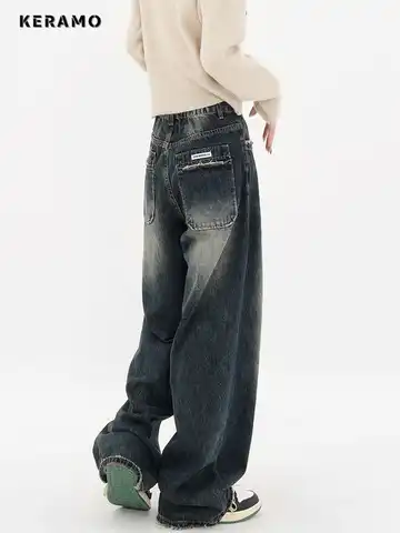 Harajuku Streetwear Retro Fashion 2023 Spring Women High Waist Jeans Loose Wide Leg Straight Loose Denim Trousers Y2K Pants