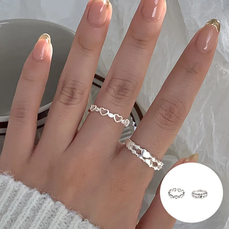 

100% 925 Sterling Silver Zircon Love Heart Open Rings for Women Girl Cute Hollow Out Design Jewelry Birthday Gift Dropshipping