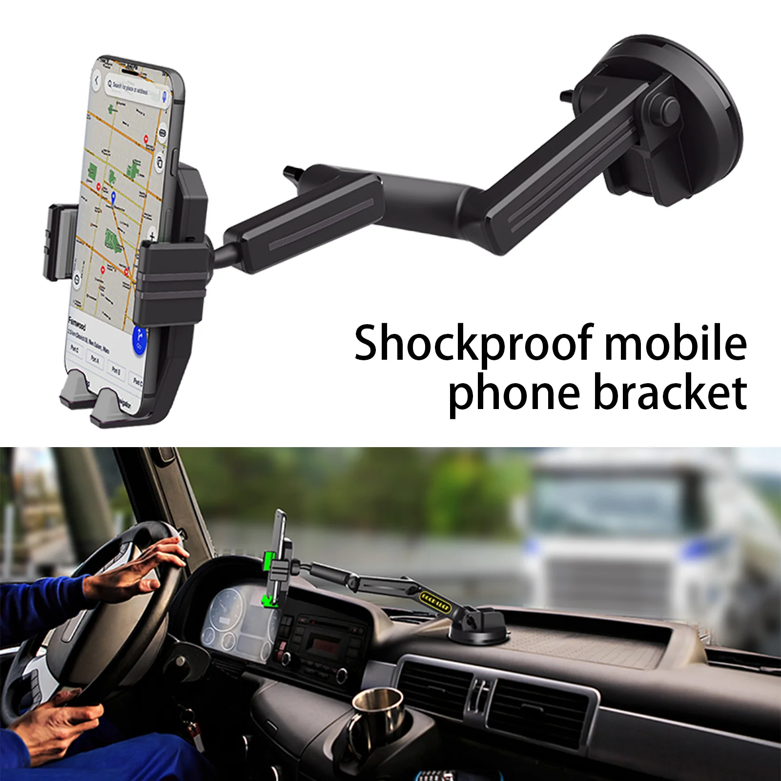

Car Phone Mount Holder Adjustable Height Long Arm Suction Cup Universal For Truck AUTO Dashboard Cell Phone Bracket Heavy Duty