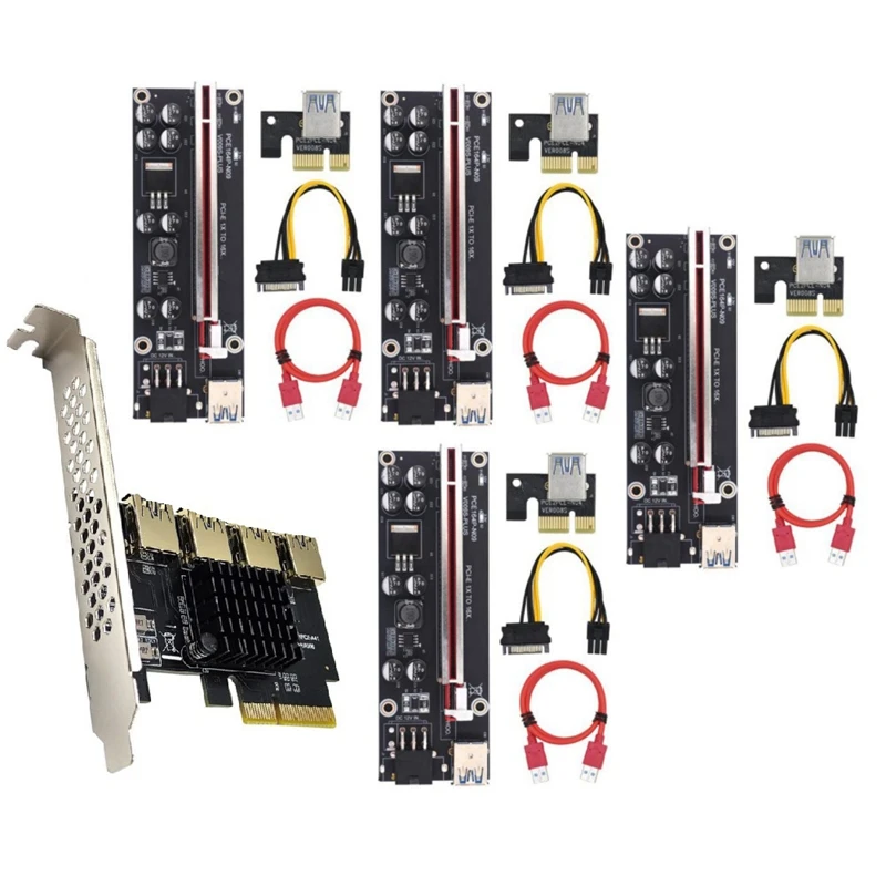 

PCIE 4-портовый USB 3.0 PCI-E Райзер 4X To16x Расширительная карта с PCIE 1-4 Райзер VER009S PLUS PCI Express набор карт