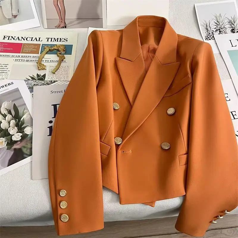 

Orange Maillard Style Women's Suit Jacket Spring and Autumn High-end British-style Fried Street Elegant Long-sleeved Suit Top
