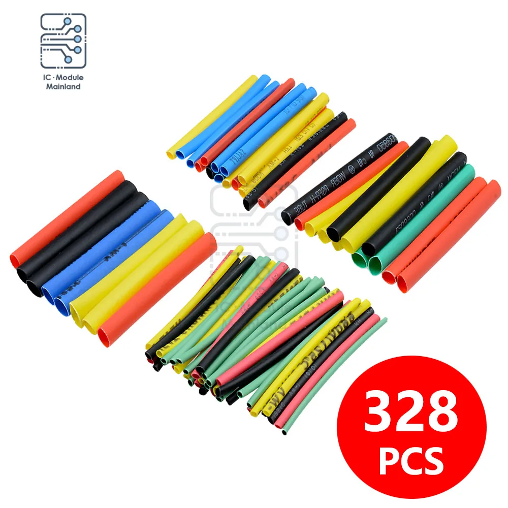 

328Pcs/set Sleeving Wrap Wire Car Electrical Cable Tube kits Heat Shrink Tube Tubing Polyolefin 8 Sizes Mixed Color