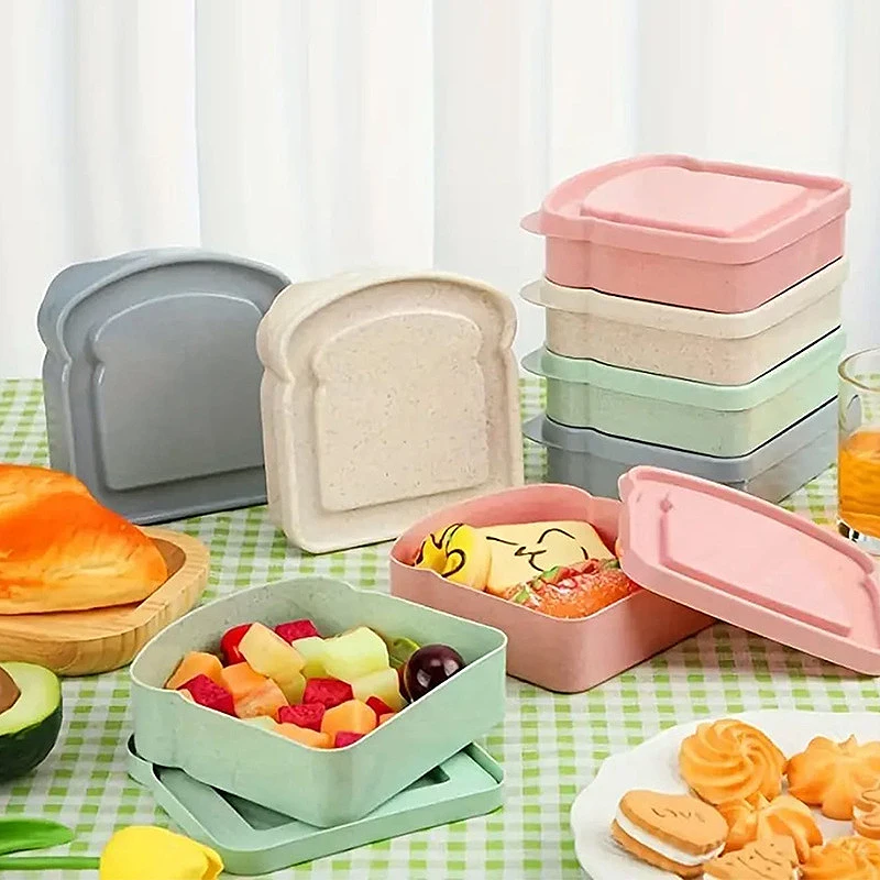 

1pcs Portable Sandwich Storage Box Bamboo Fiber Reusable Lunch Box With Lid Large Capacity Kitchen Outdoor Picnic Bento Box
