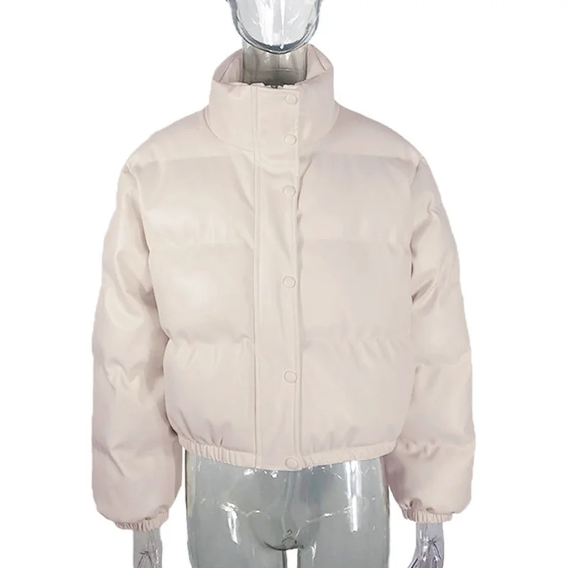 Bubble Coat Bread Coat New Fashion Pu Leather Stand-up Collar Short Jacket Winter and Autumn Women's Down Jacket Parkas Mujer