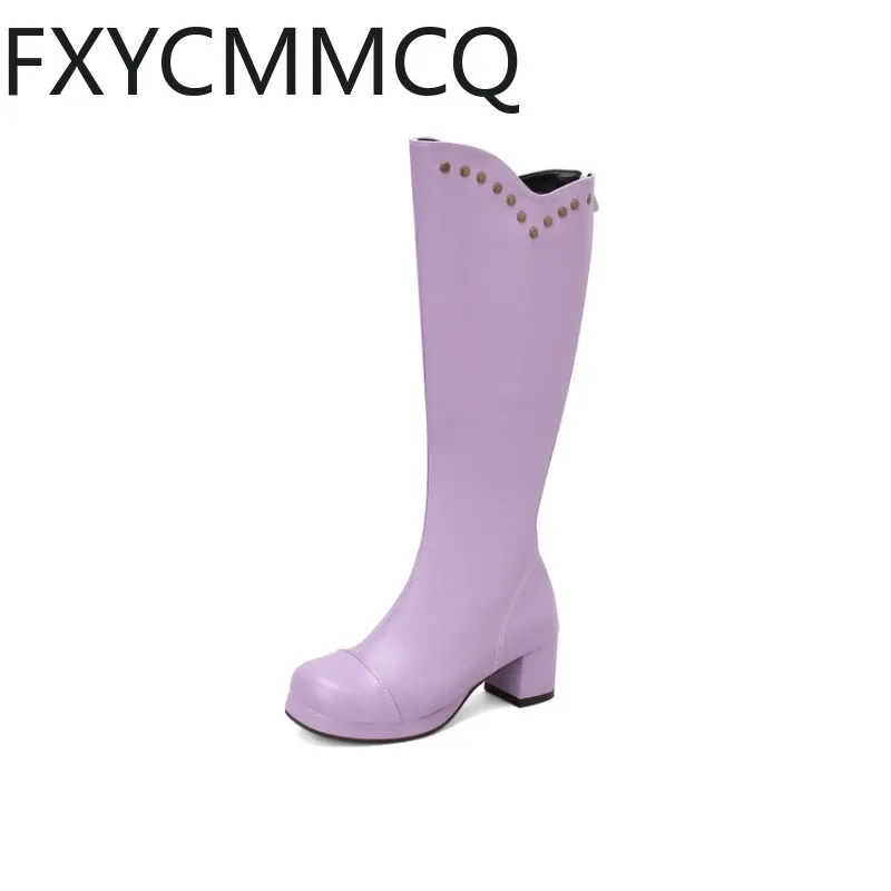 

Женские зимние сапоги FXYCMMCQ, новинка, модные Универсальные сапоги с шипами, толстые, с круглым носком, однотонные, подходящие ко всему, размер 30-50, 689