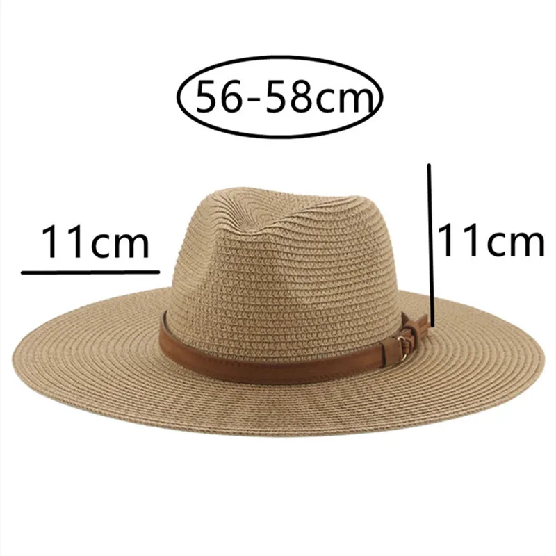 

Hats for Women Sun Hat Straw Summer Spring Big Brim 11cm Solid Khaki Black Summer Hat Beach Sun Protection Chapeu Feminino Praia