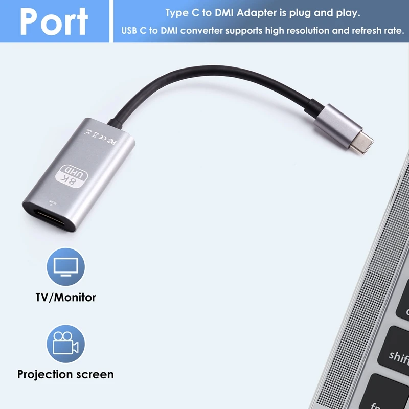 Переходник RISE-Type C к преобразователю USB в HD-MI HDTV 8K 3.1 Совместимый кабель для Chromebook