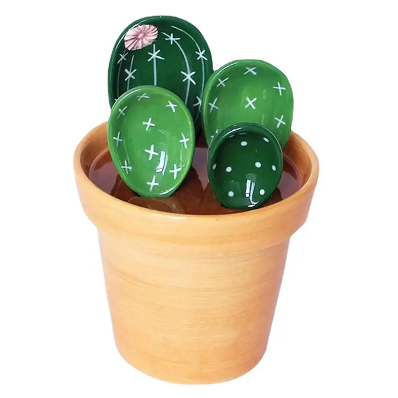 

Cactus Measuring Spoon Set Cute Ceramic Measuring Spoons With Holder For Baking Salt Sugar Coffee Spoon Kitchen Accessories