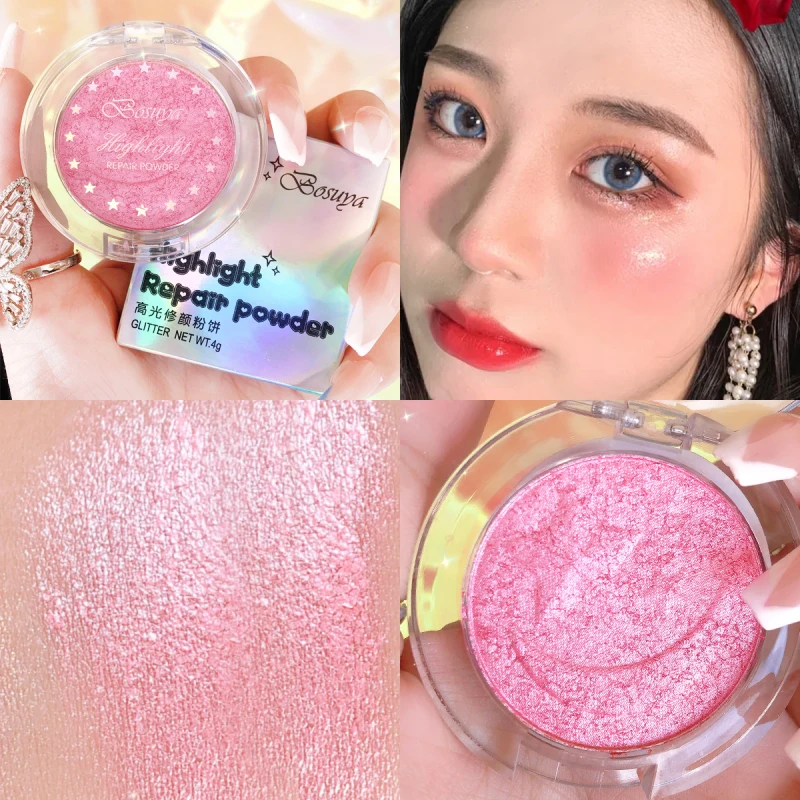 

Blush Highlighter Eyeshadow Contouring Glitter Powder Palette 6 Colors Waterproof Lasting Easy To Color Rose Shiny Face Makeup