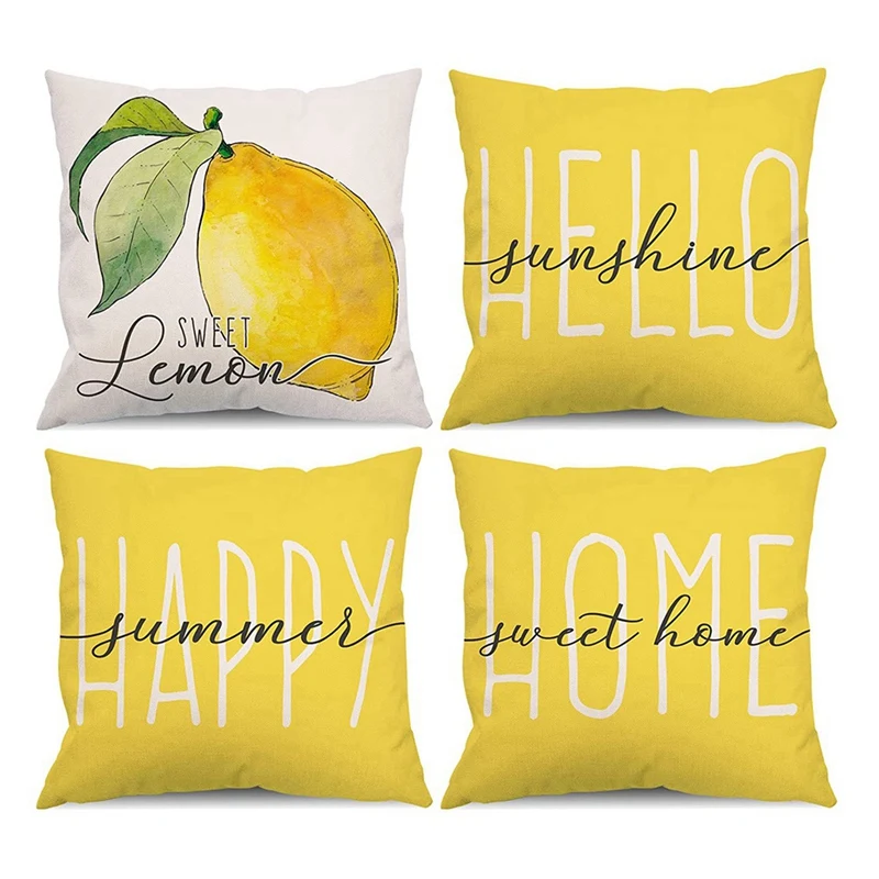 

Summer Pillow Covers 18X18 Set Of 4 Summer Decorations Lemon Farmhouse Throw Pillows Summer Cushion Case For Couch