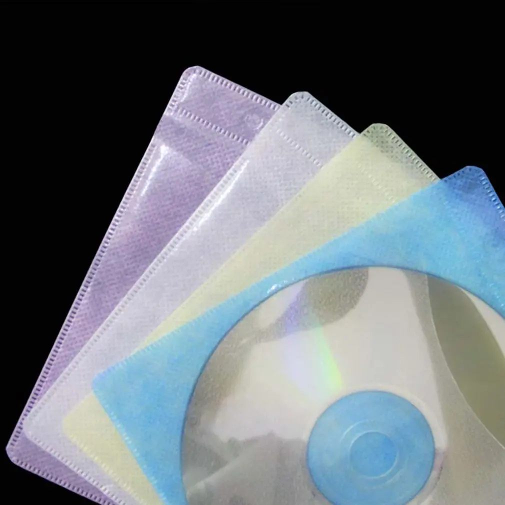 Hot New 100Pcs CD DVD Sleeves Plastic Thick Non-Woven Double-Sided Portable Colorful DVD Disc Folder Storage Bag random color