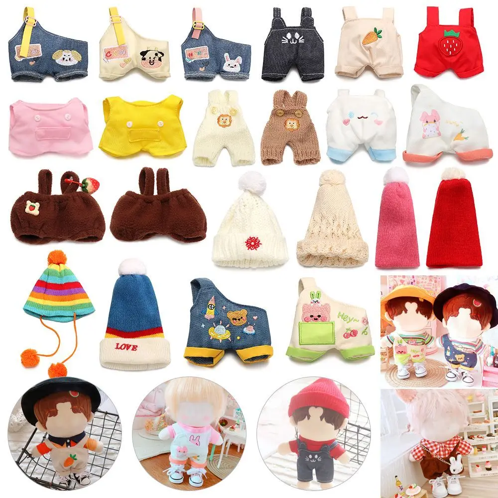 

20cm Doll Clothes Knited Hat Suspender Pants Cartoon Animal Pattern Plush Mini Overalls For Cotton Stuffed Dolls Toy Gift