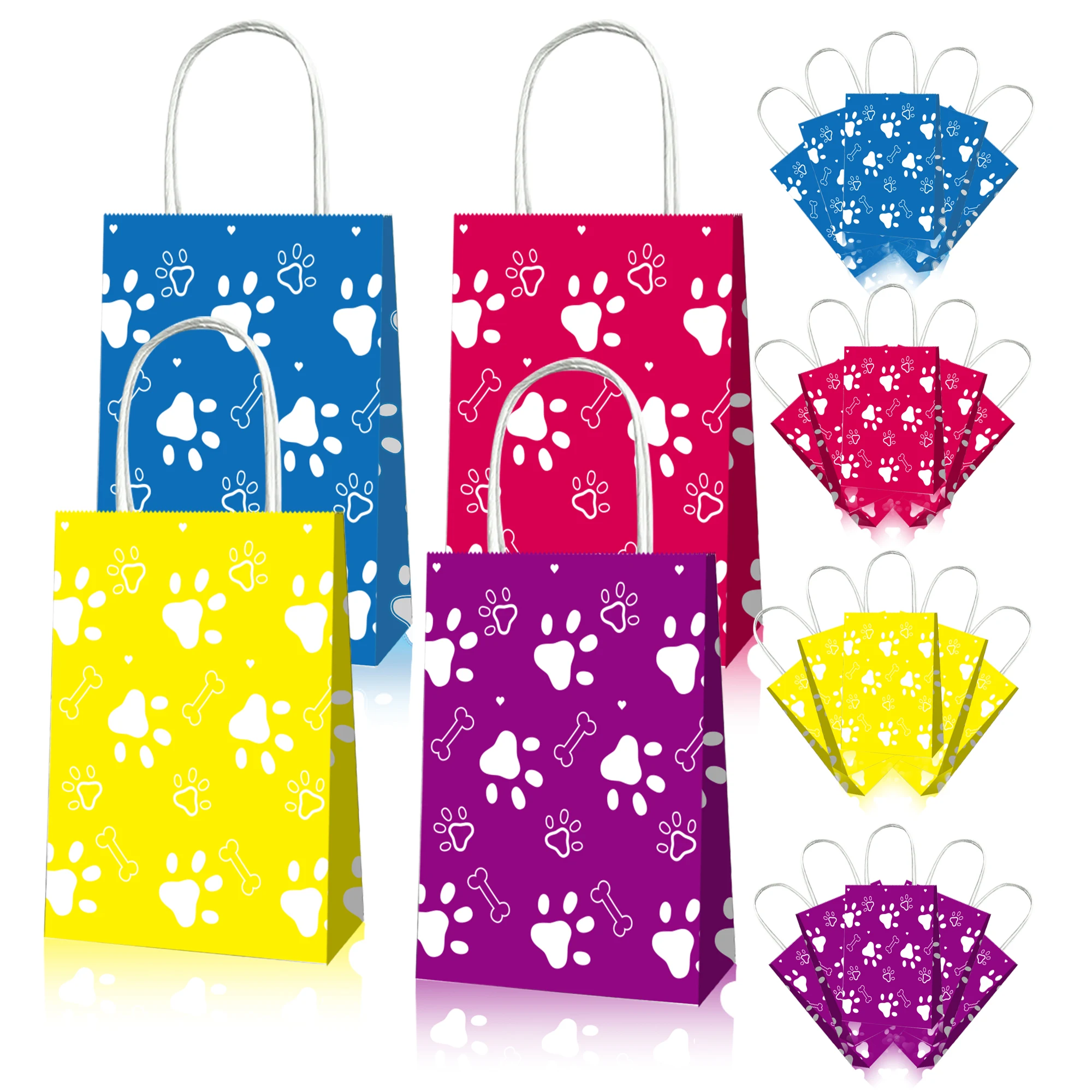 

BD041 12Pcs Colorful Dog Paw Printed Pet Animals Birthday Party Portable Packing Paper Tote Gift Bags Baby Shower Party Decors
