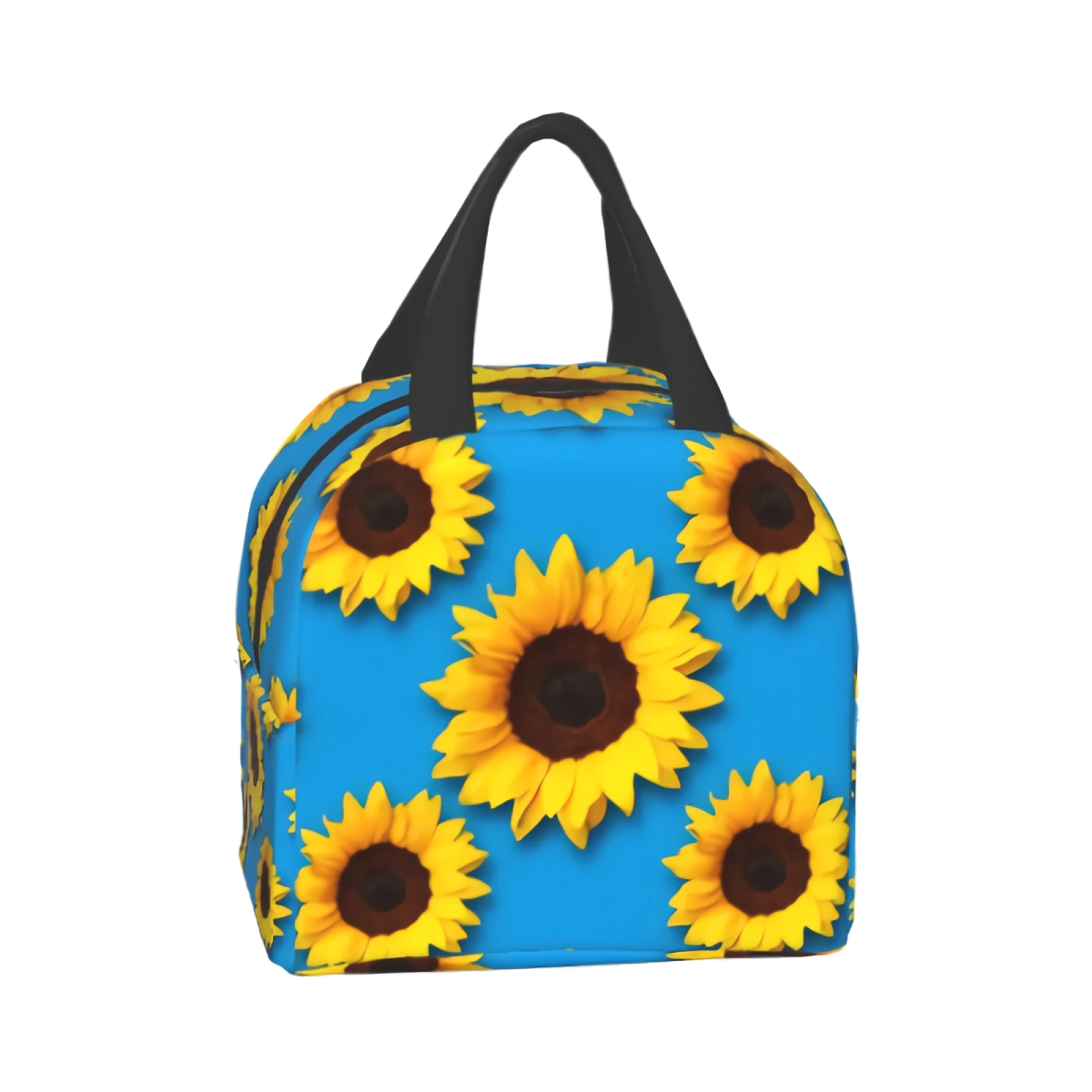 

Sunflowers On Light Blue Background Portable Insulated Lunch Tote Bag Waterproof for Men Women Kids Summer Yellow Flower Print