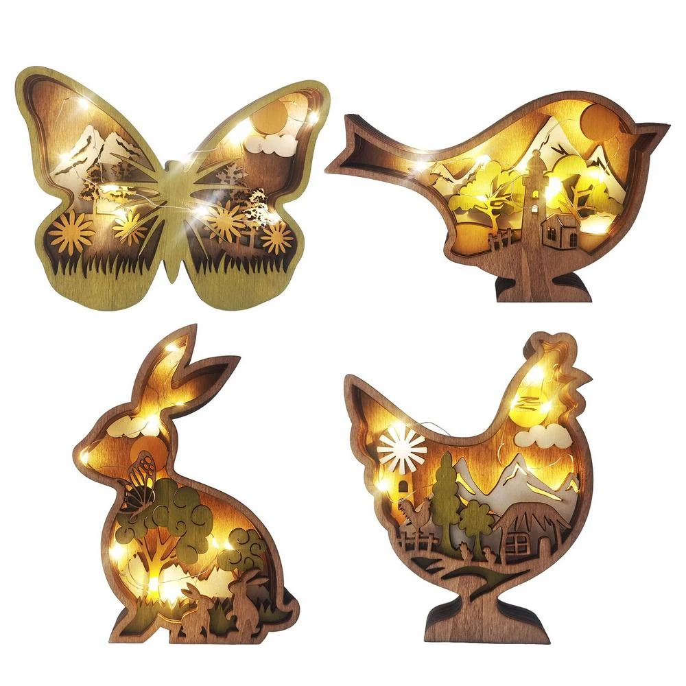 

Animal Sculpture Ornament Easter Decoration Hollow Carving Of Wooden Animal Statues Cute Wood Silhouette Sculpture Wooden
