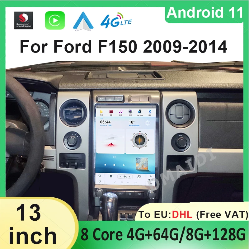 

Автомобильный мультимедийный плеер Tesla Style, плеер на Android 11, с 13 "экраном, с GPS, для Ford F150, 2009-2014, Carplay