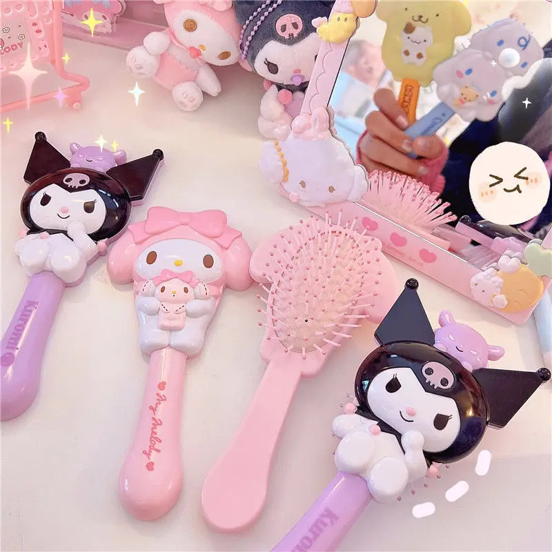

Kawaii My Melody аниме Массажная расческа Kuromi Cinnamoroll ручка зеркало для макияжа Милая мультяшная кукла щетка для волос подарок для девочек игрушки