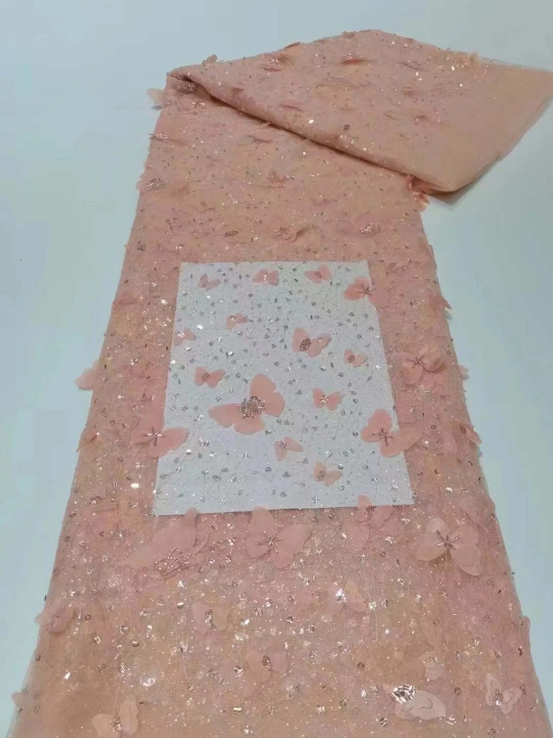 

Красивая 3D кружевная вышивка, Африканское Сетчатое кружево с блестками, ткань, нигерийский французский тюль, кружевная ткань, цветочный узо...