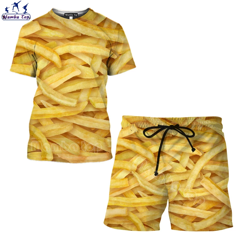 

Мужская футболка с коротким рукавом, шорты и футболка с принтом картофеля фри